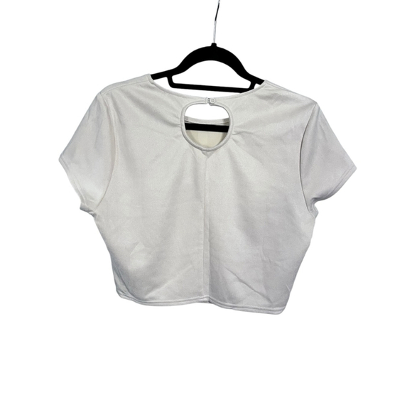 Le Lis NWT Anthropologie Cream Short Sleeve Cropped Size XL Peekaboo Back Soft - Picture 4 of 5